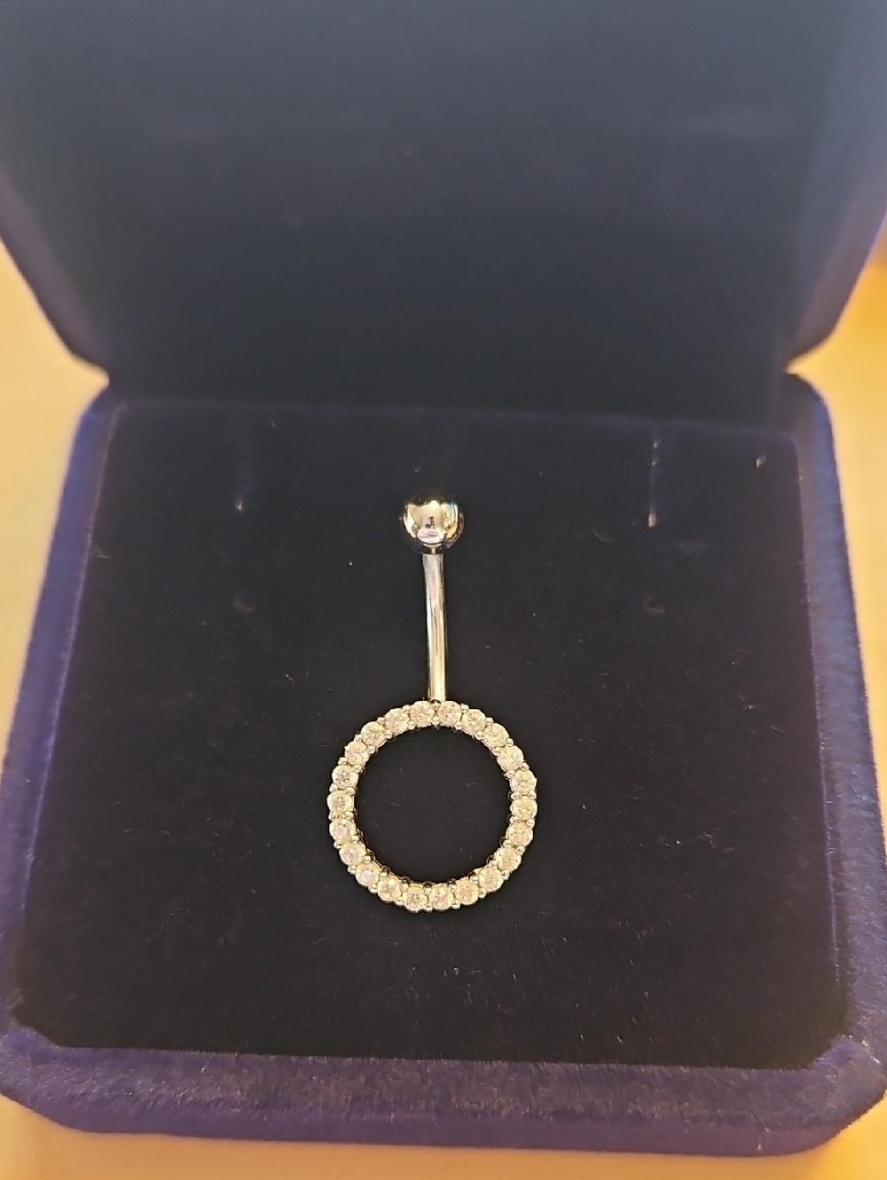 Body Candy Solid 14K white gold clear CZ gem Gather Round Belly Ring